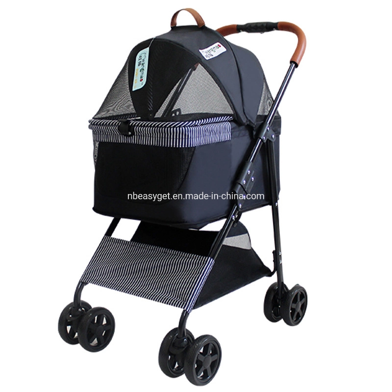 Portable Pet Stroller Cat Trolley, Dog Travel Cart Pram Shockproof Pet Detachable Strolling Cart, Puppy Pushchair Four-Wheeled, One Click Quick Folding Esg16676