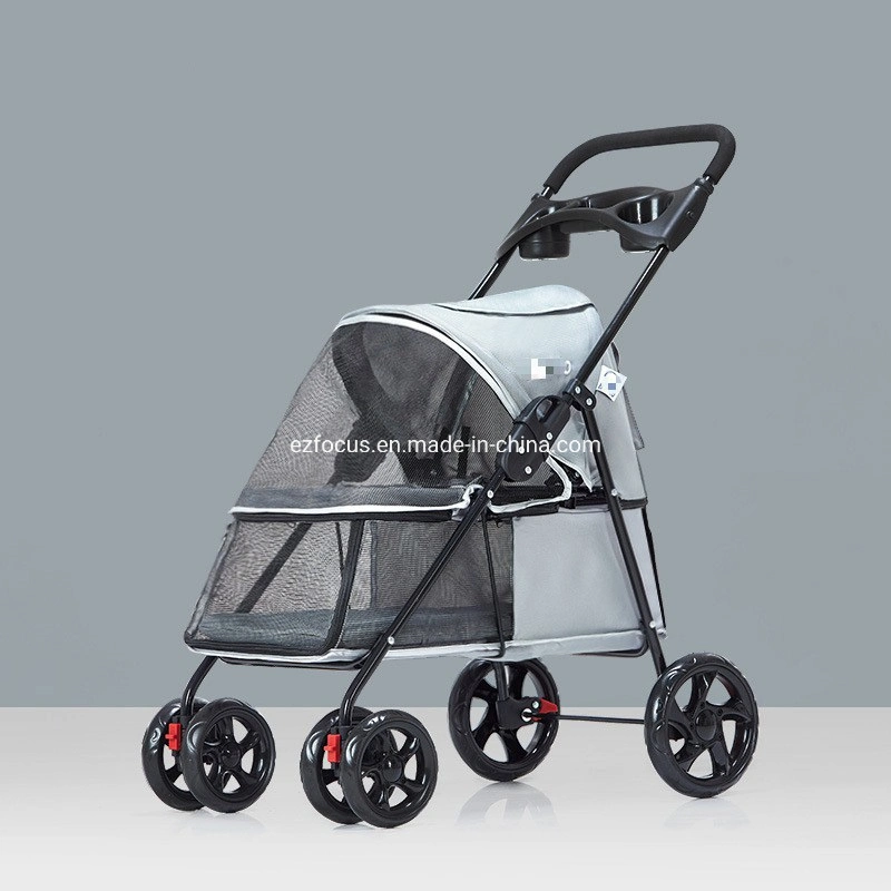 Quick Folding Pet Dog Stroller, Shockproof with 2 Front Swivel Wheels Rear Brake Wheels, Cup Storage Bags Holder Wbb16677