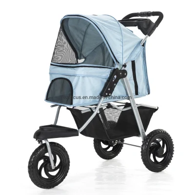 Three Wheel Folding Pet Stroller, Dog Jogger Travel Cats Carrier Adjustable Canopy Storage Brake Mesh Window Four